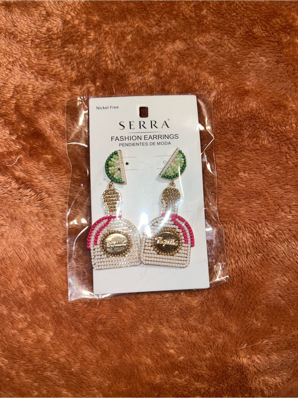 SERRA Green, Pink & Gold Beaded Tequila  Drop Earrings